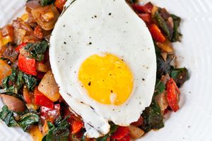 Bell Pepper and Swiss Chard Hash with Fried Egg